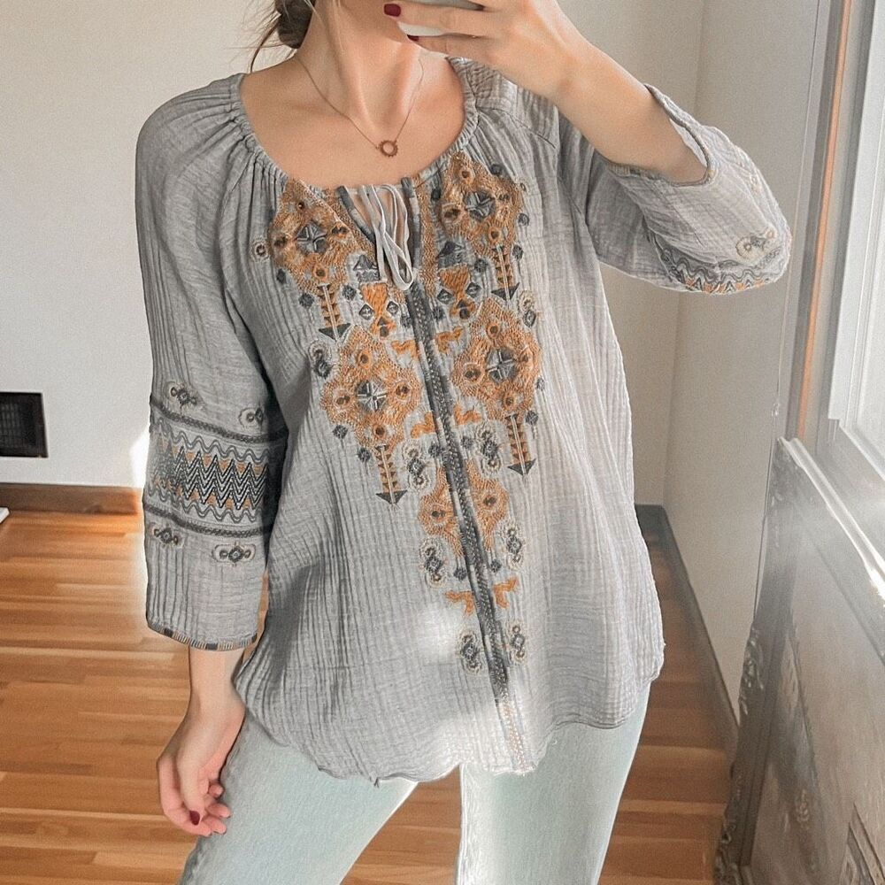 Johnny Was Amika Peasant Blouse Size S